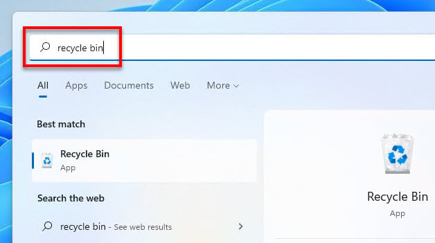 Cannot Find Recycle Bin from Start menu Windows 11