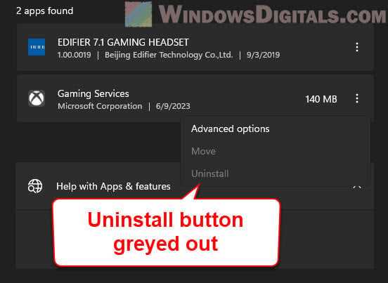 Can't uninstall Gaming Services because greyed out