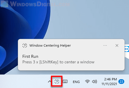 Pusatkan tombol pintasan jendela Windows 11