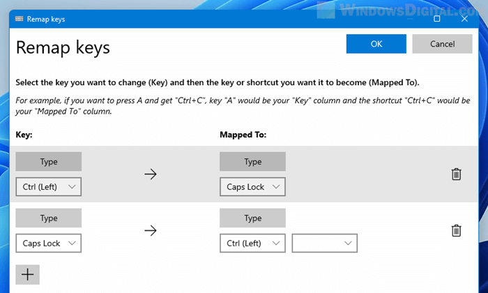 Change Caps Lock to Ctrl key Windows 11