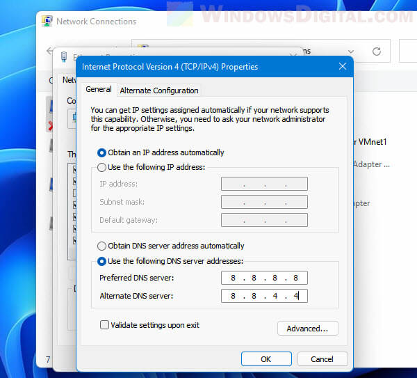 Change DNS server to Google Windows 11