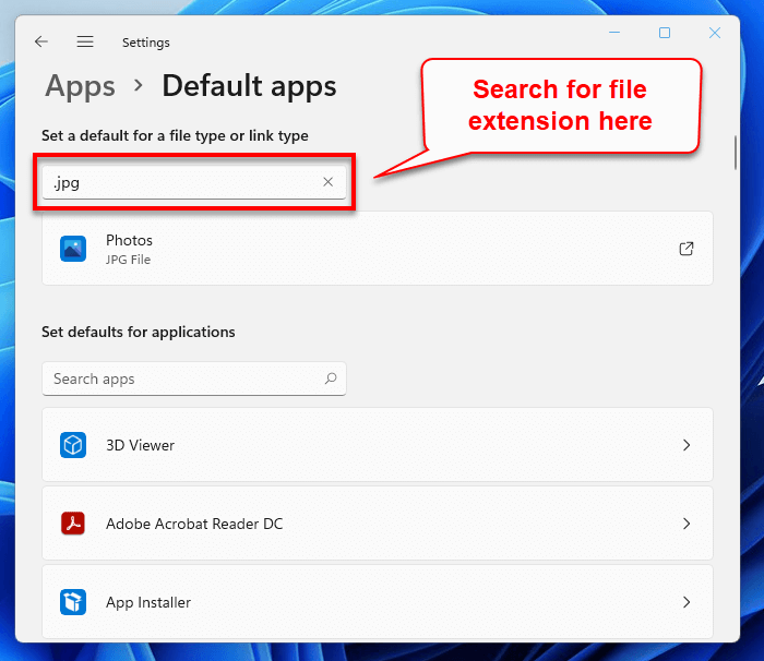 Change Default App For File Extension in Windows 11
