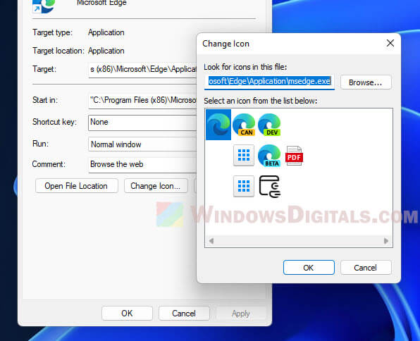 Change Edge desktop icon