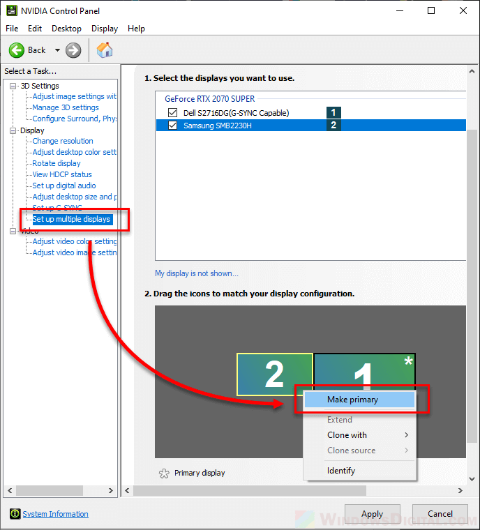 Change Main Display Monitor Windows 10 NVIDIA control panel