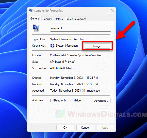 Change Open With for NFO System Information