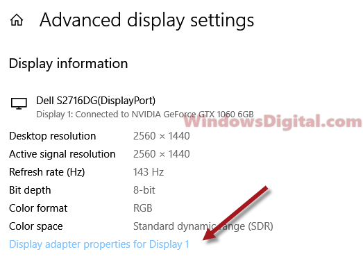 Display adapter properties for refresh rate