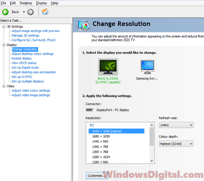 Change Screen Refresh Rate Windows 10 Nvidia Control Panel