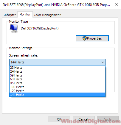 Change Screen Refresh Rate Windows 10