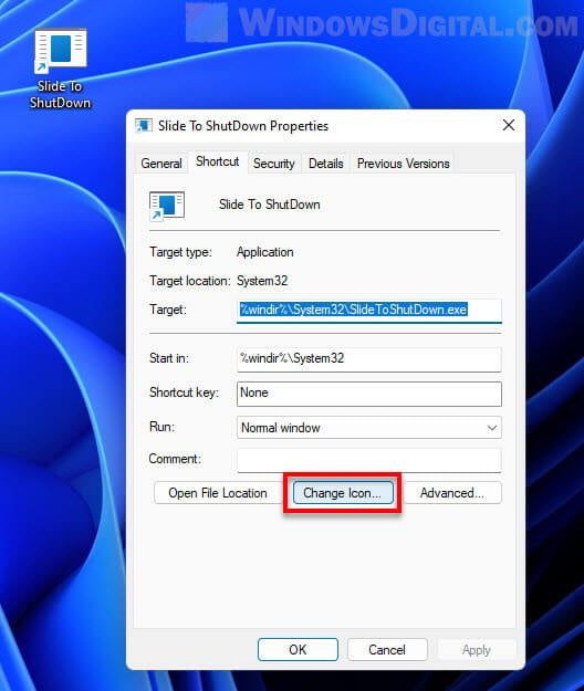 Change Slide Shutdown Shortcut Icon
