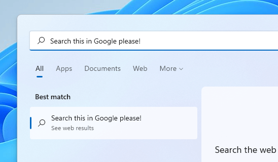 Ubah pencarian default di menu Start Windows 11 ke Google