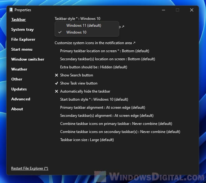 Change Windows 11 Taskbar to Windows 10