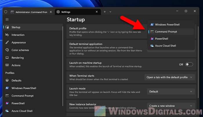 Change Windows Terminal default to CMD