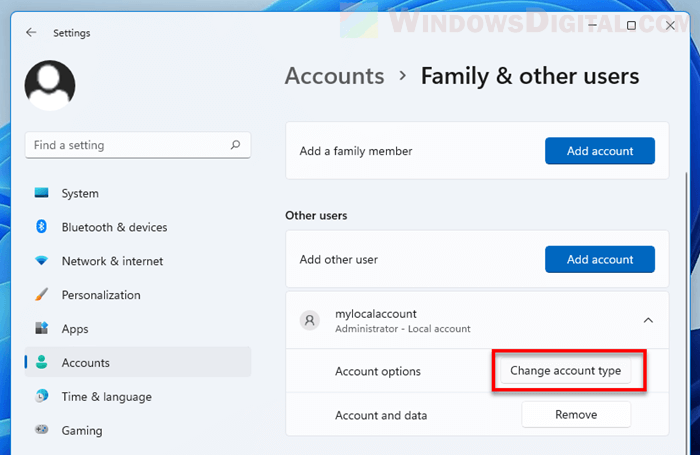 Change account to administrator Windows 11