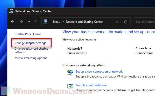 Change adapter settings Windows 11