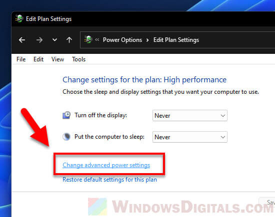 Change advanced power settings