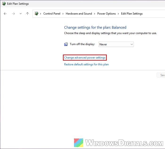 Change advanced power settings Windows 11