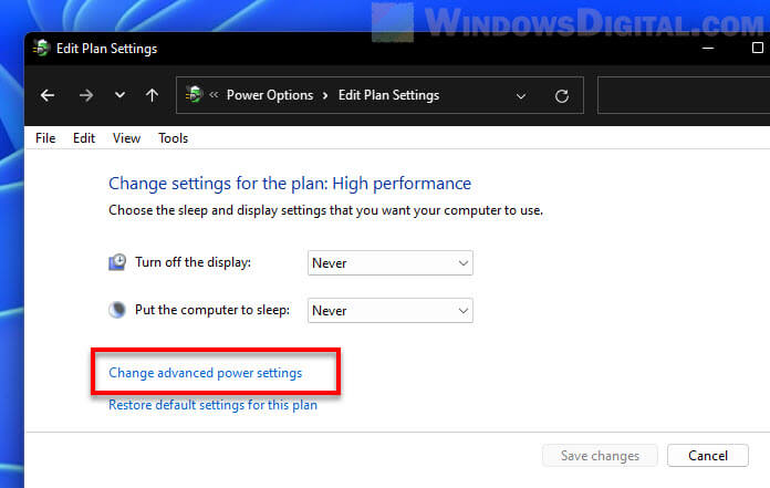 Change advanced power settings