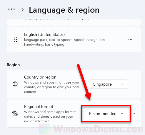 Change date and time format by regional format in Windows 11