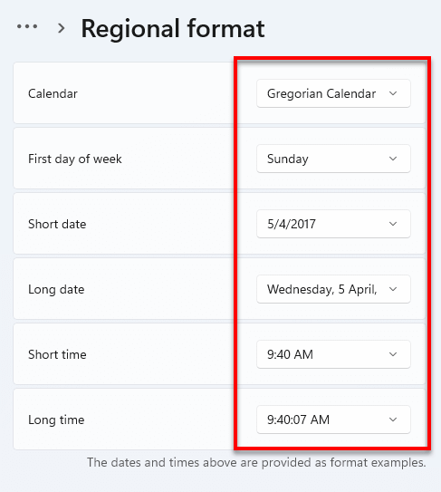 Change date time format individually in Windows 11