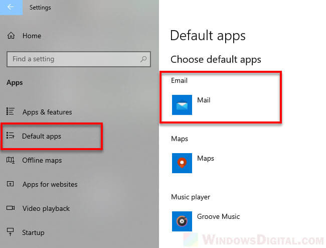 Change default email app to AOL Mail Windows 10