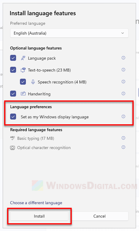 Change default system UI language in Windows 11