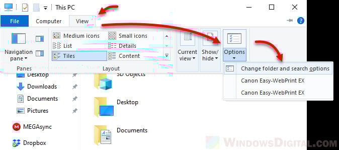 Change desktop icons folder options