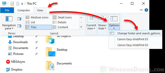 Change desktop icons folder options