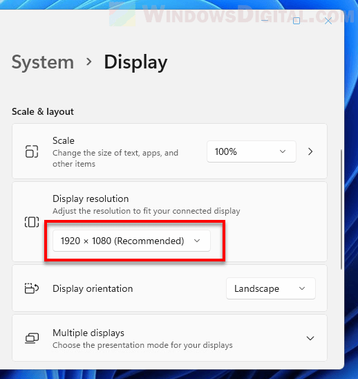 Change display resolution Windows 11