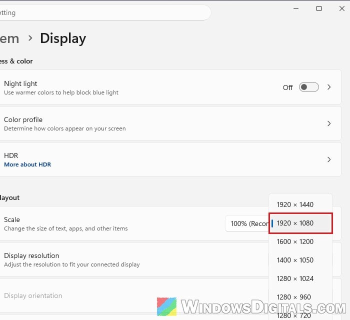 Change display resolution in Windows 11 Settings