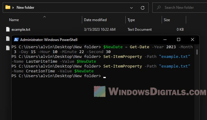 Change file date and time using PowerShell