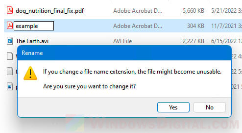 Change file name extension unusuable Windows 11