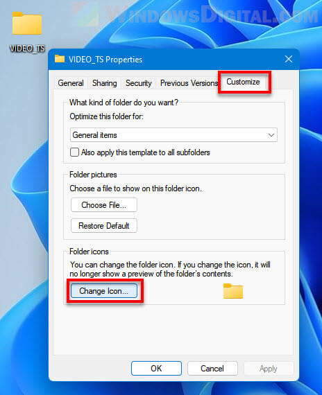 Change folder icon Windows 11