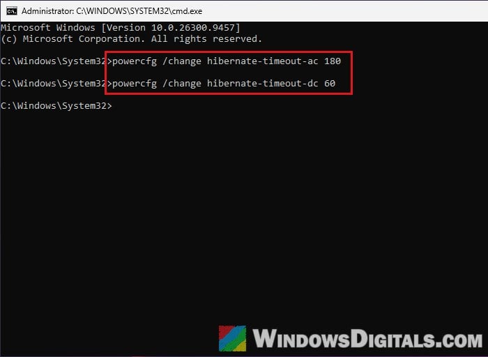 Change hibernate time with powercfg command Windows 11
