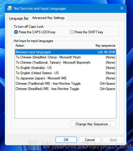 Change keyboard shortcut for input languages