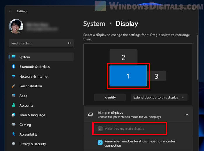 Change main display Windows 11