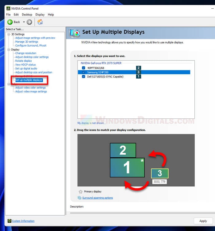 Change monitor position via NVIDIA Control Panel