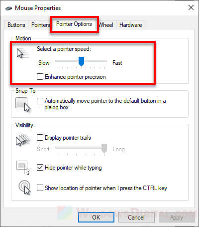 Change mouse pointer cursor speed in Windows 10