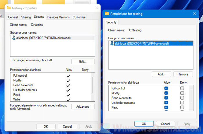 Change permissions of a file or folder as administrator