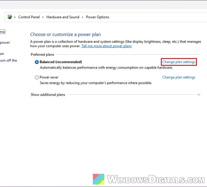 Change plan settings Power Options Windows 11