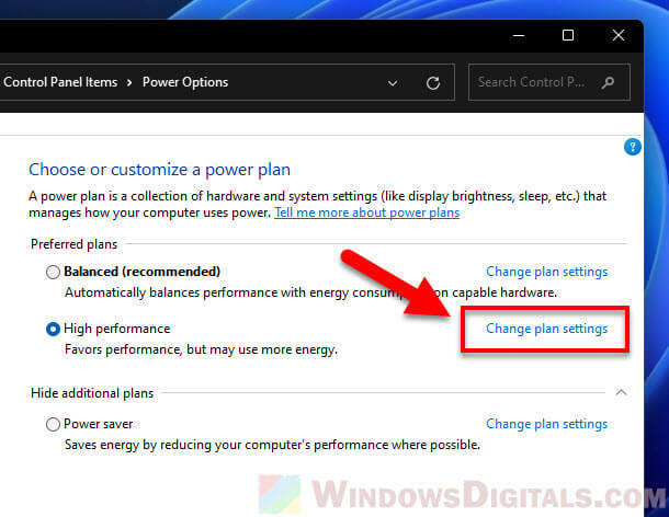 Change power plan settings