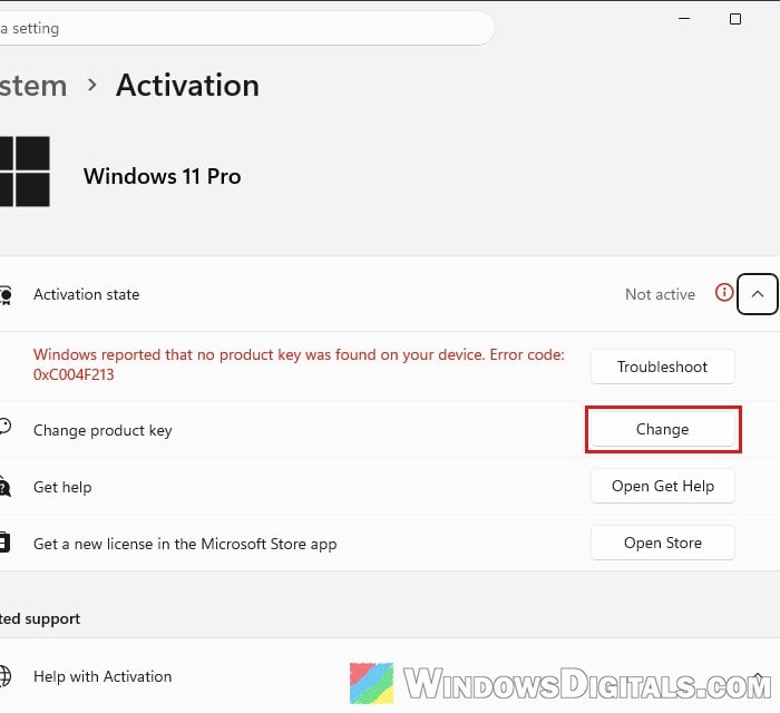 Change product key Windows 11 Activation
