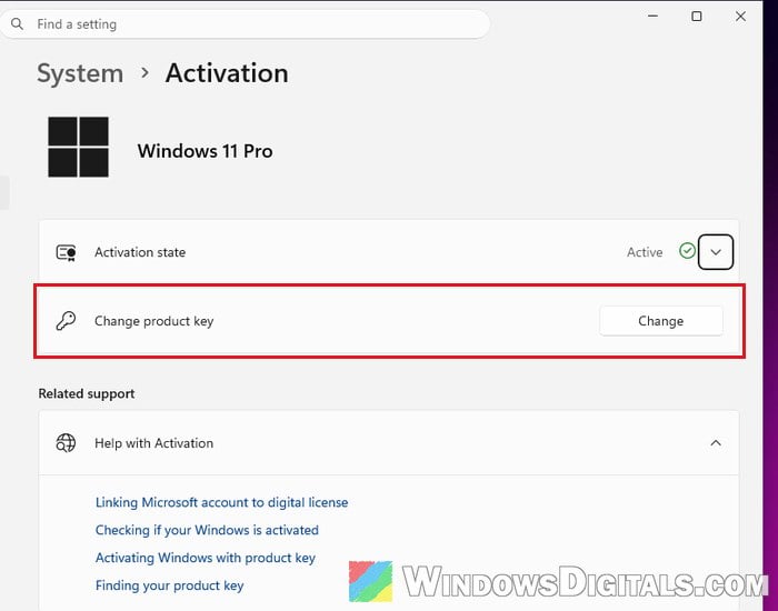 Change product key Windows 11 Activation