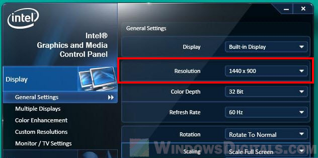 Change resolution Intel HD Graphics