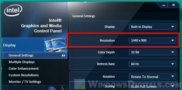 Change resolution Intel HD Graphics