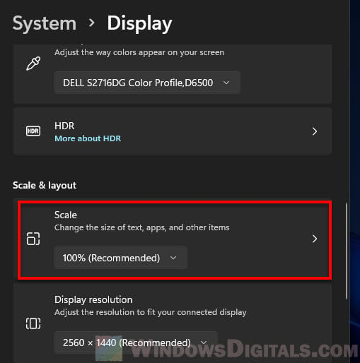 Change scaling Windows 11