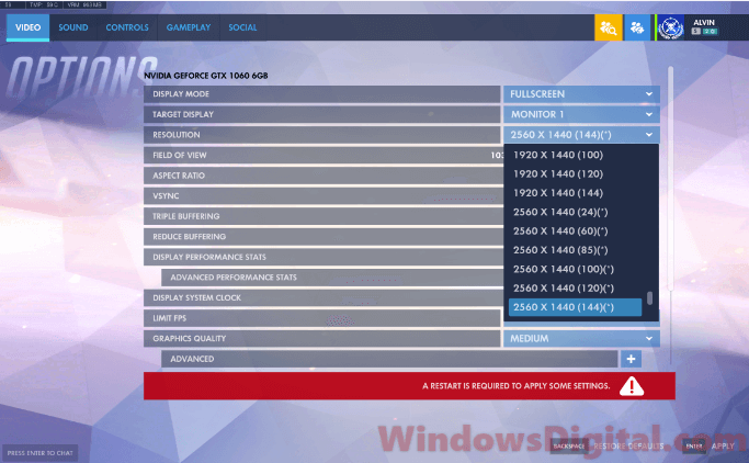 Change screen refresh rate in game