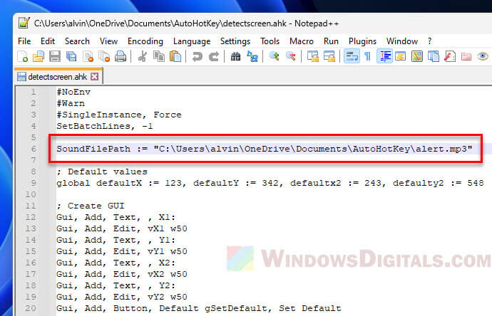 Change the notification sound for screen changes detection script