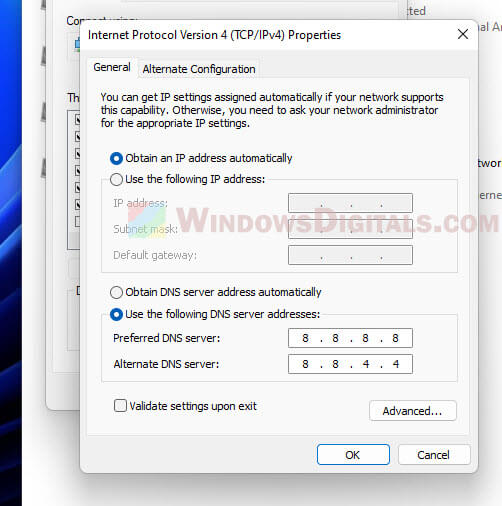 Change to Google DNS Windows 11