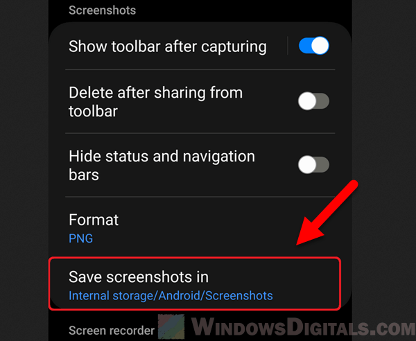 Changing default screenshot location Android phone