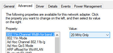 Channel width 20mhz Windows 10 can't connect to this network